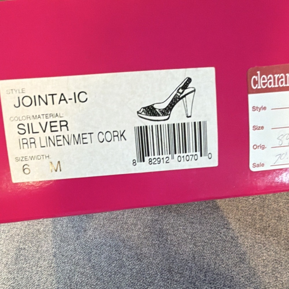 BCBGirls Slingback Platform Heels Silver Linen Buckle Block Peep Toe. Sz 6M.Y2K - Picture 7 of 8